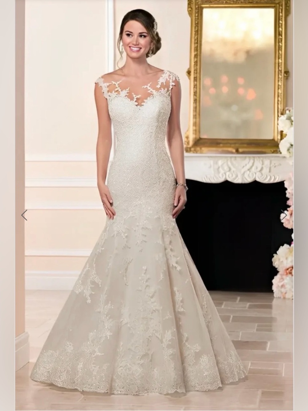 Stella York Lace Appliqué Bridal Gown with Button Back